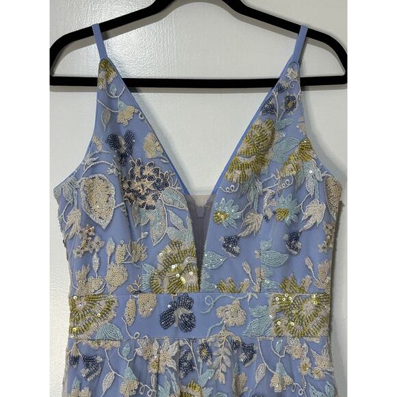 Dress The Population Samira Embellished Chiffon Gown Sky Multi Size Medium NWT - Picture 3 of 16